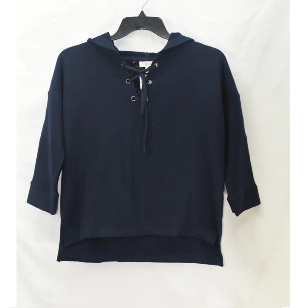 Style & Co Women XL Industrial Blue Lace Up Pullover Hoodie Sweatshirt NWT AC15